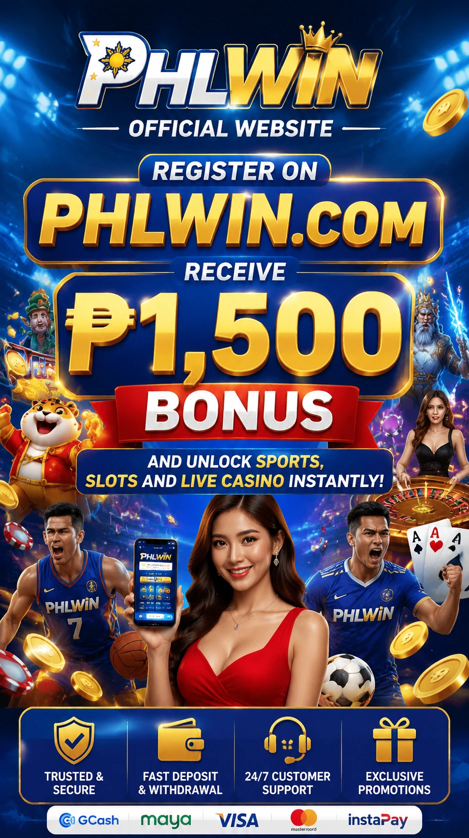 PHLWin homepage visual featuring a Philippines-ready gaming layout