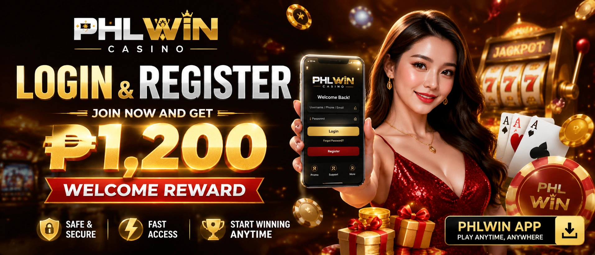PHLWin lobby visual with fast access and promo banner