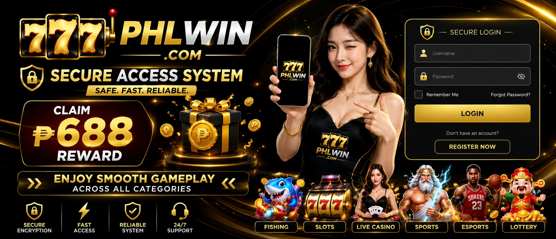 PHLWin visual card showing gaming options